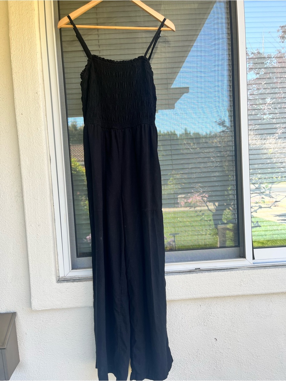 Smocked Linen Wide-Leg Jumpsuit